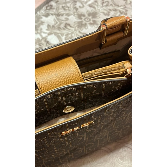 Calvin Klein Signature Satchel Purse Brown - Picture 5 of 7